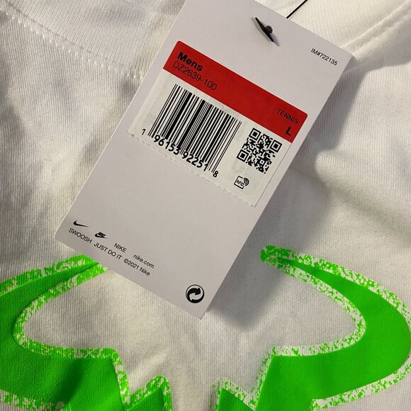 Nike Dri-FIT Rafa Nadal Tennis T-Shirt White Green DZ2639-100 Men's NEW - Picture 8 of 9